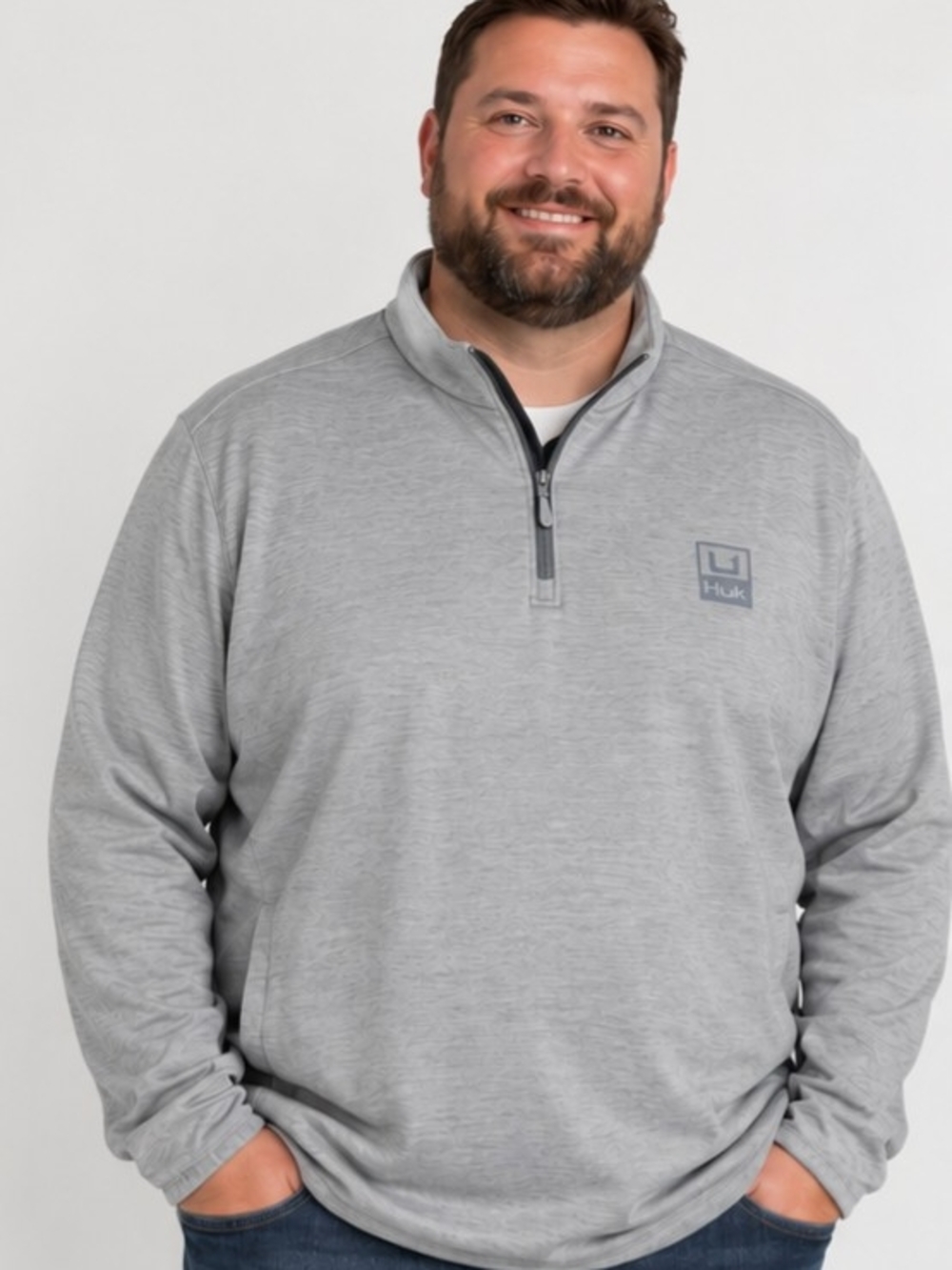 HUK Coldfront 1/4 Zip Pullover Men’s 3XL Harbor Mist Heather Fishing Fleece